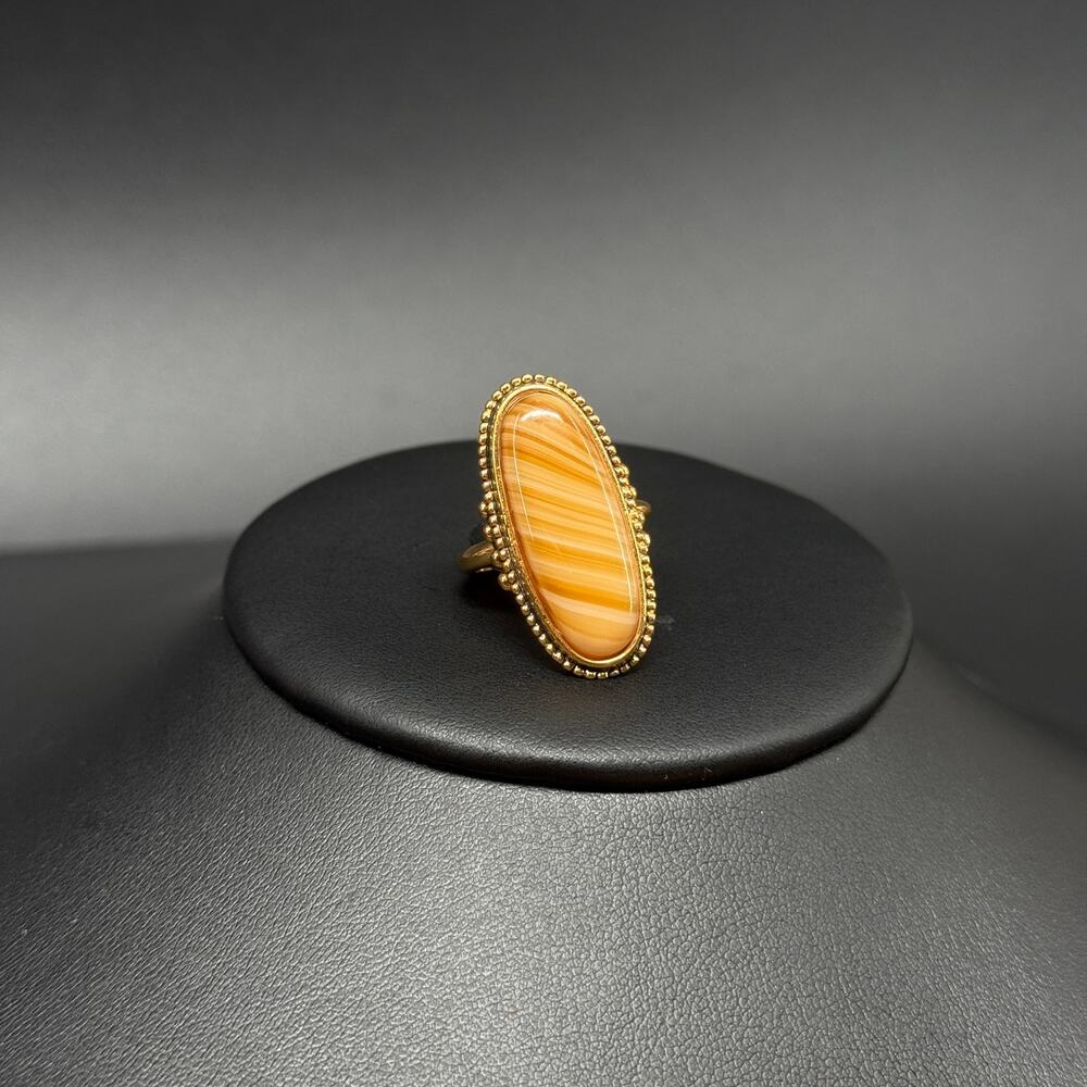 Vintage Avon 1978 Shimmering Sands Ring‎ Faux Agate Gold Adjustable 6-7